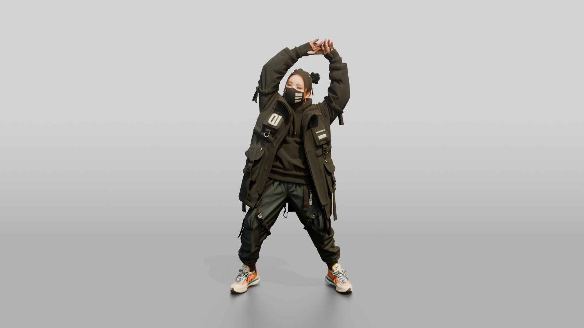 Techwear Woman Stretching Her Arms