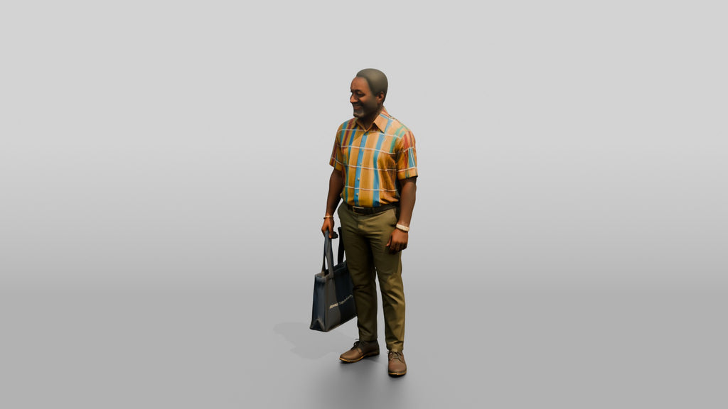 African Man in a Kente Print Shirt with a Shopper Bag
