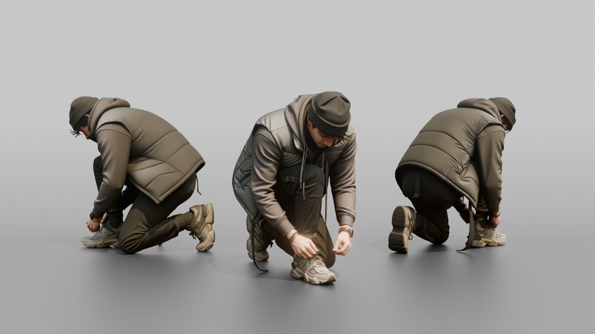Man Crouching to Tie His Sneaker Laces