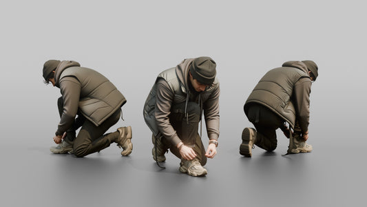 Man Crouching to Tie His Sneaker Laces