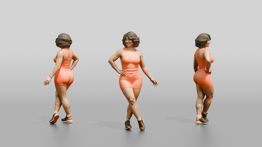 Woman in Coral Activewear with Hand on Hip - 3D character model