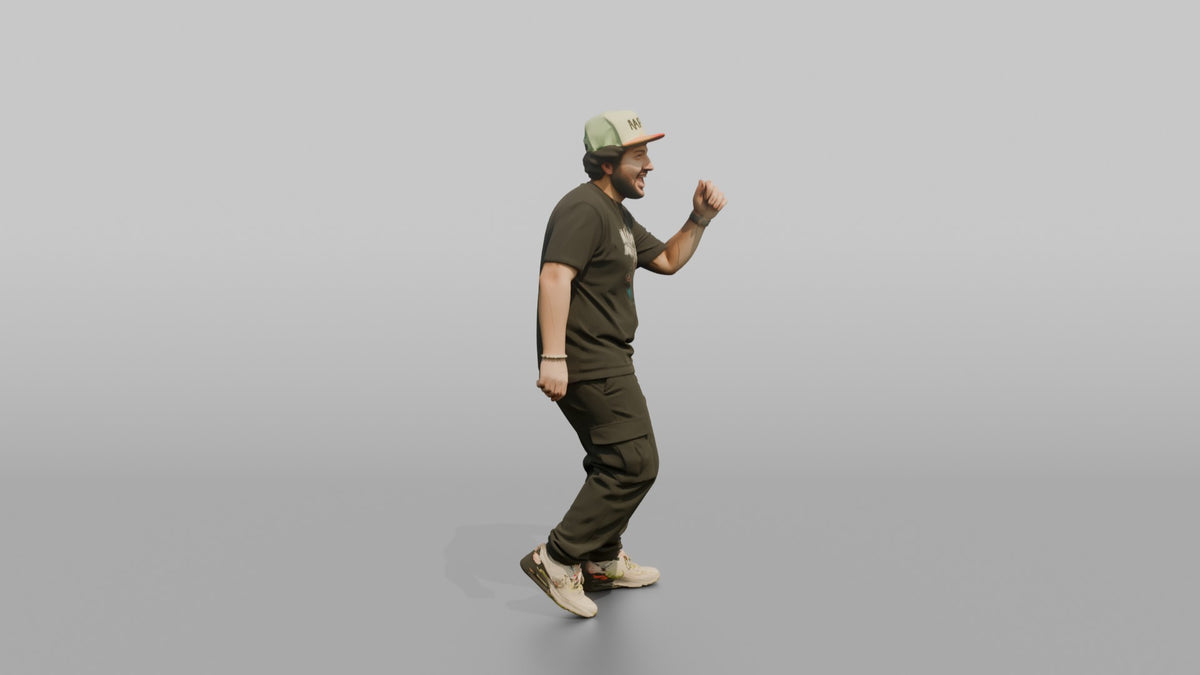 Patron Man Wearing A Bright Neon Cap Backwards, Energetic Pose - 3D character model, view 2