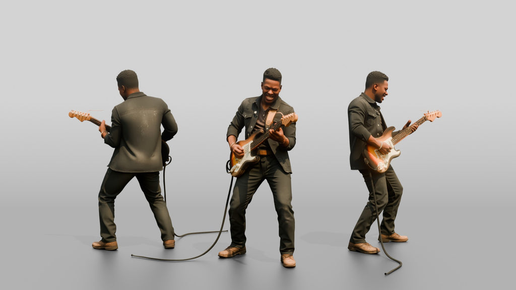 Blues Guitarist Bending an Electric Guitar String