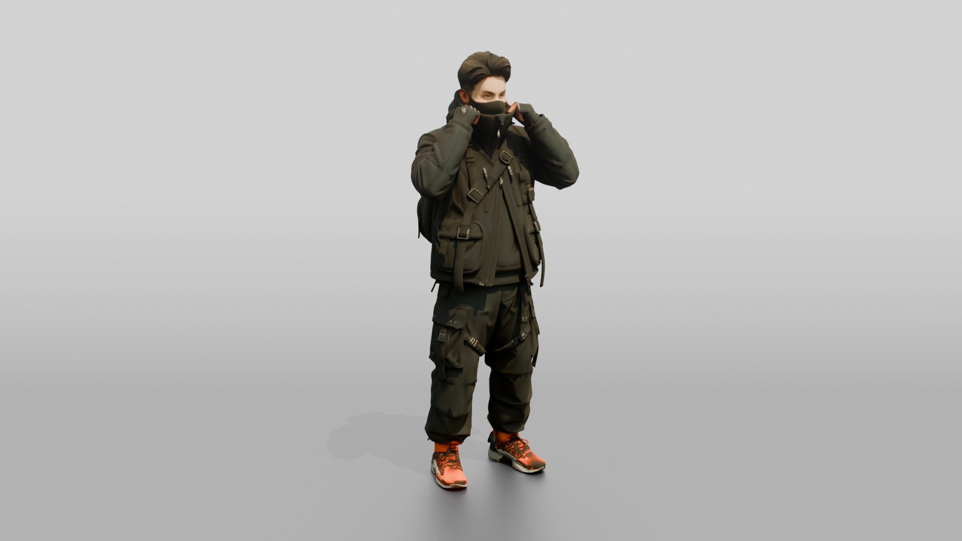 Techwear Man Pulling Up His Collar