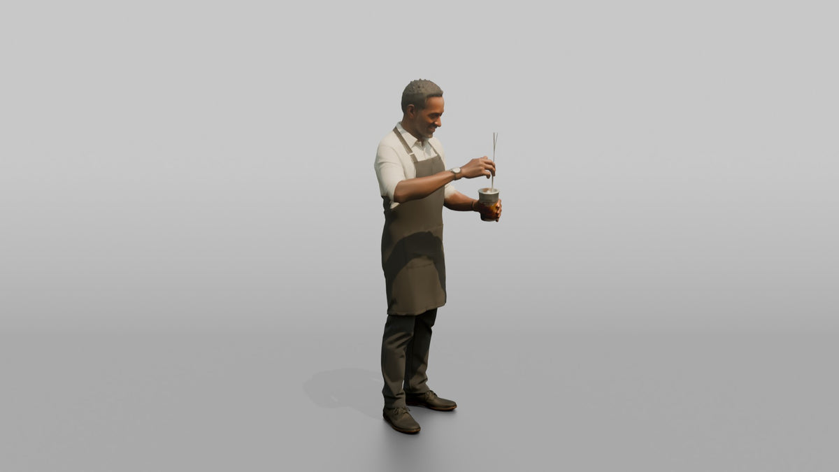 Bartender Man Mixing A Drink With A Bar Spoon - 3D character model, view 2