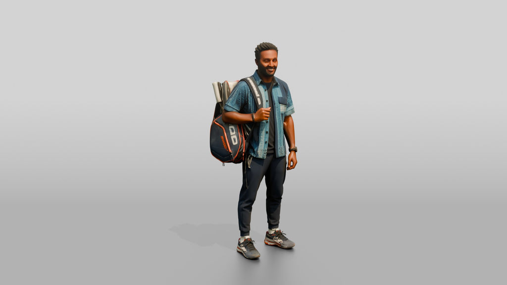 Athletic African Man Carrying a Tennis Racket Bag