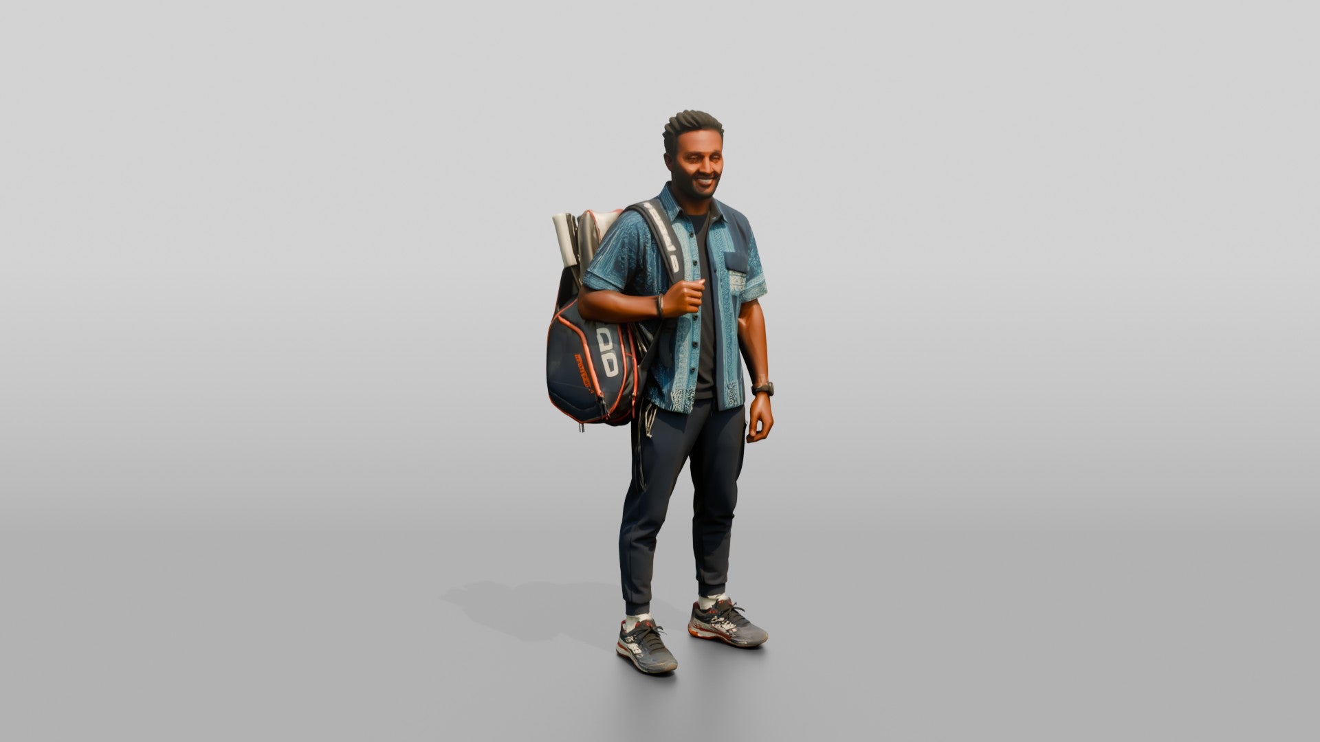 Athletic African Man Carrying a Tennis Racket Bag