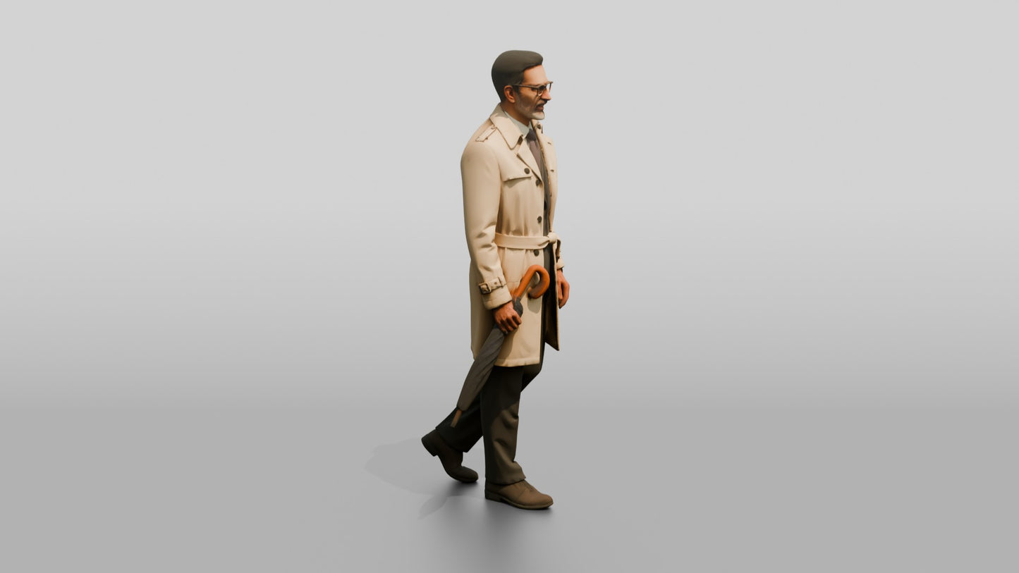 Indian Man in Suit and Trench Coat with Umbrella