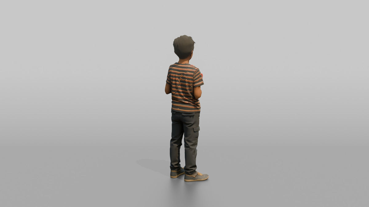 Son Holding A Toy Robot With Both Hands - 3D character model, view 3