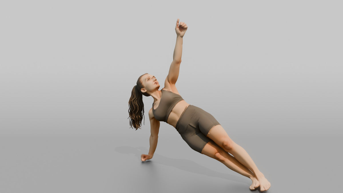 Fitness Influencer Woman Holding A Side Plank - 3D character model, view 4