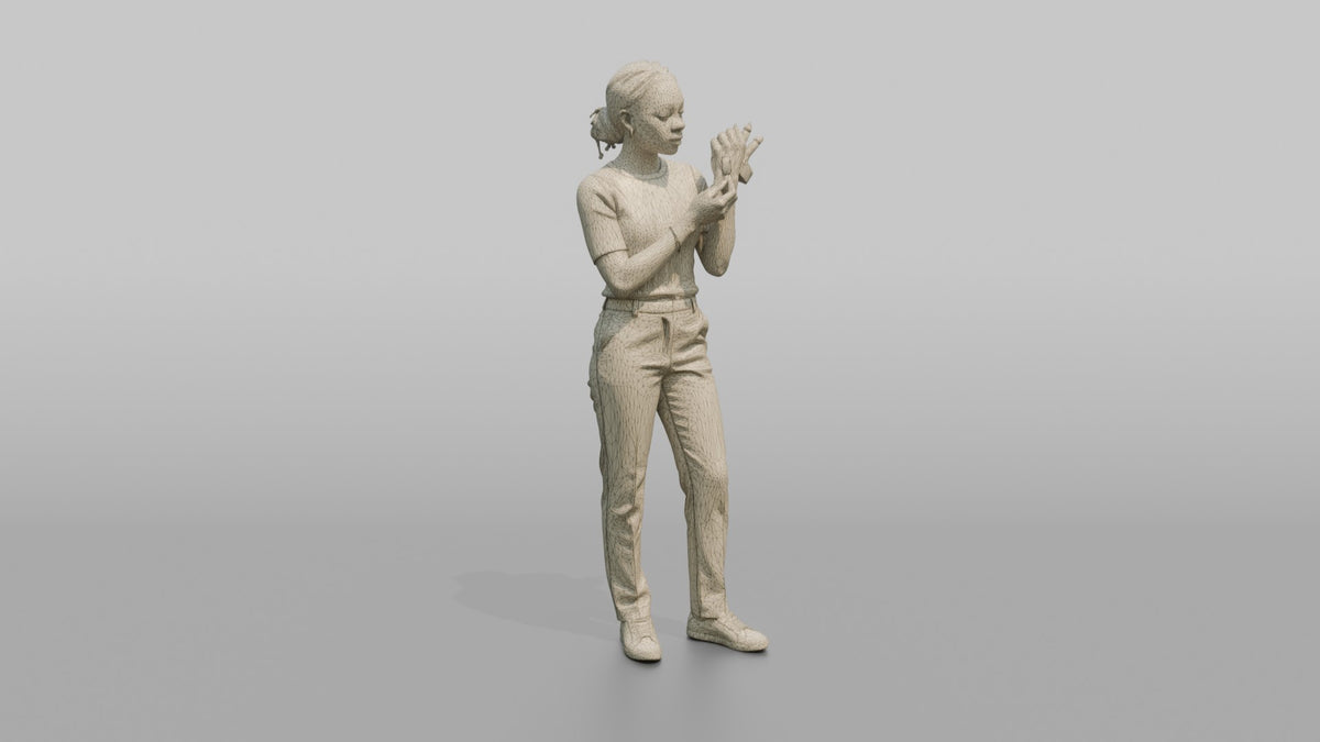 Woman Customer Comparing Two Lipstick Shades - wireframe topology preview