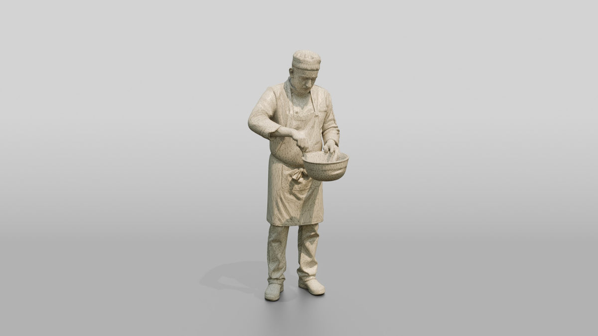 Chef Whisking an Emulsion - wireframe topology preview
