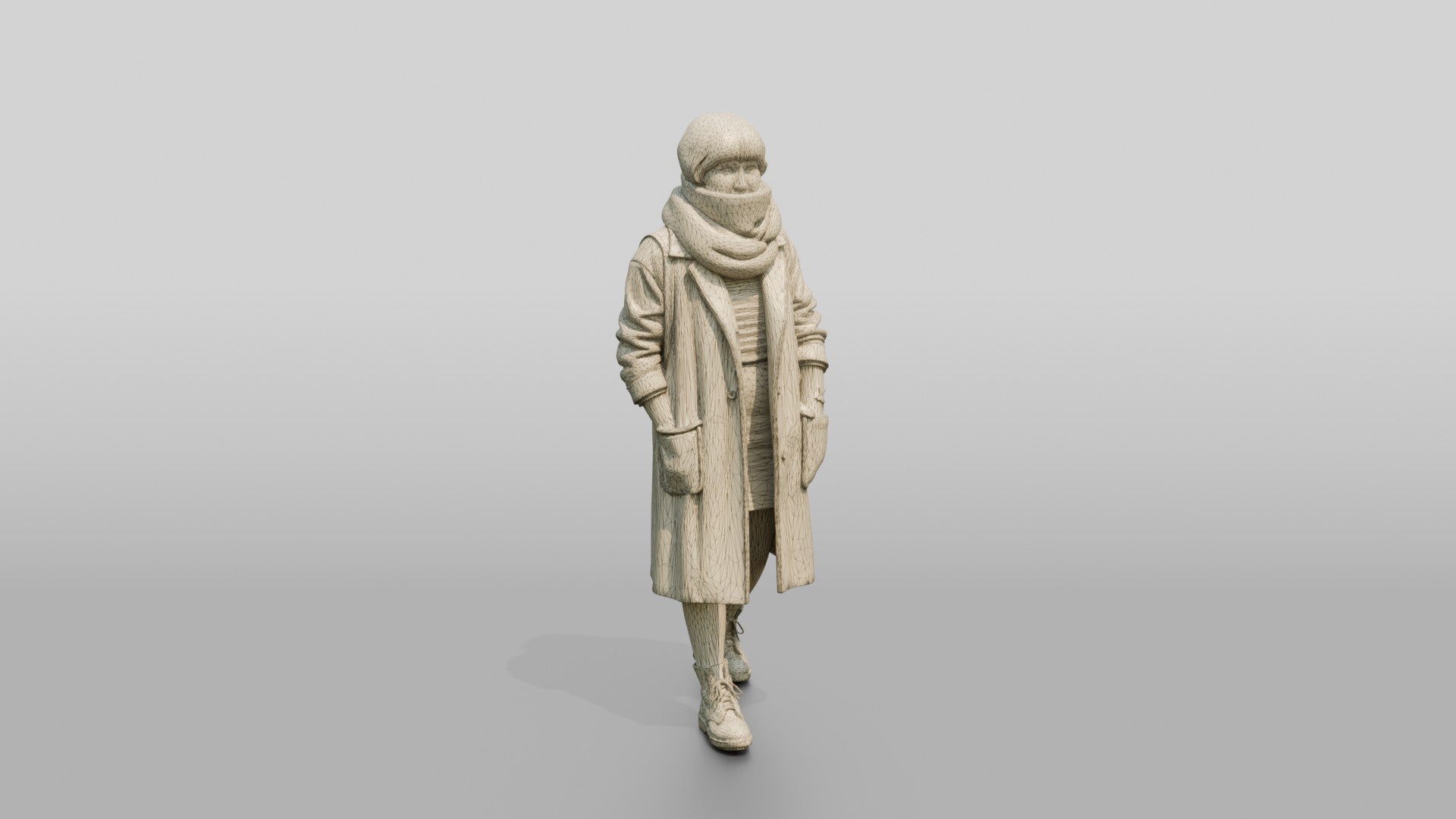 Asian Woman Walking in Oversized Scarf