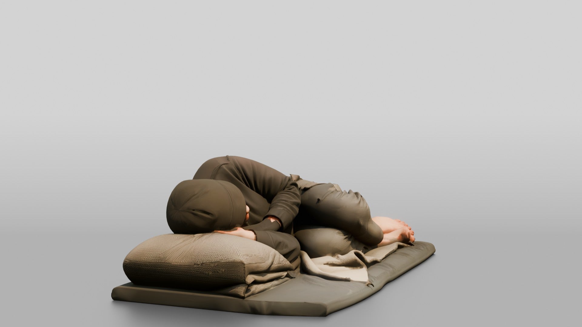 Homeless Man Sleeping Soundly with a Cap Pulled Over His Eyes