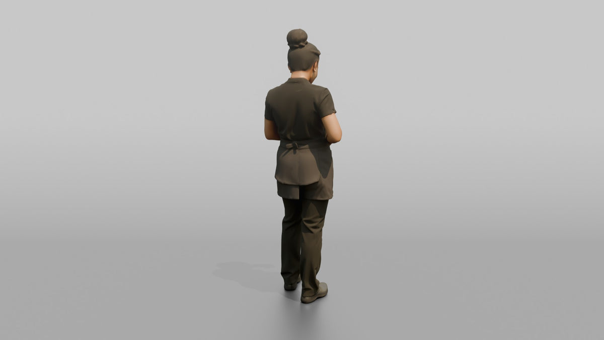 Massage Therapist Woman Adjusting A Spa Apron At The Waist - 3D character model, view 3