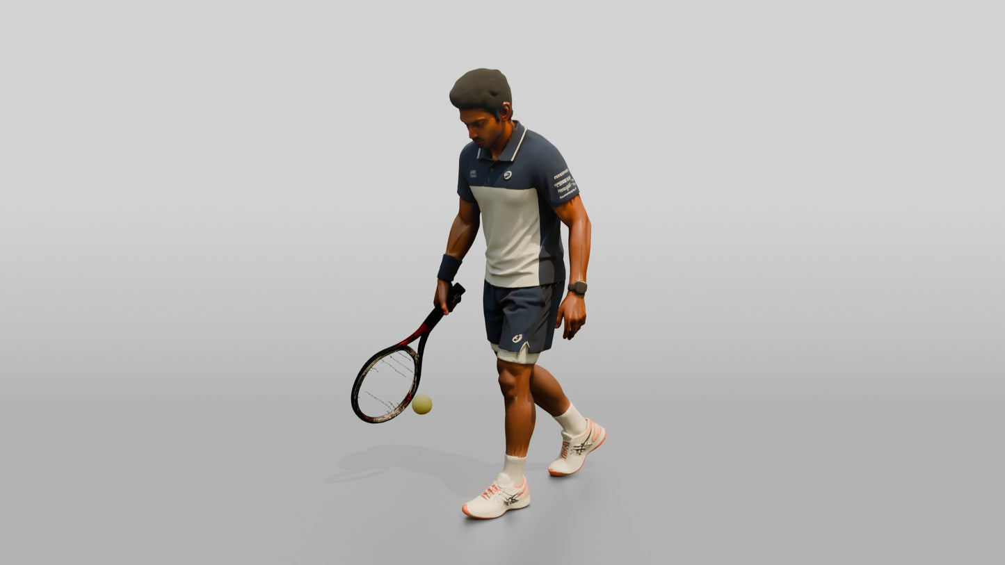 Male Tennis Player Bouncing the Ball Before a Serve