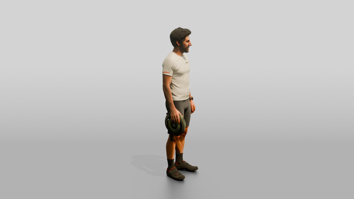 Tall Muscular Italian Man Holding a Bicycle Helmet