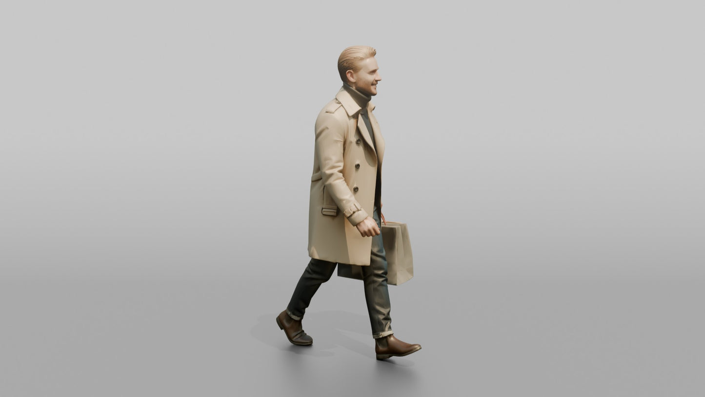 Scandinavian Man Walking in a Trench Coat Over a Sweater