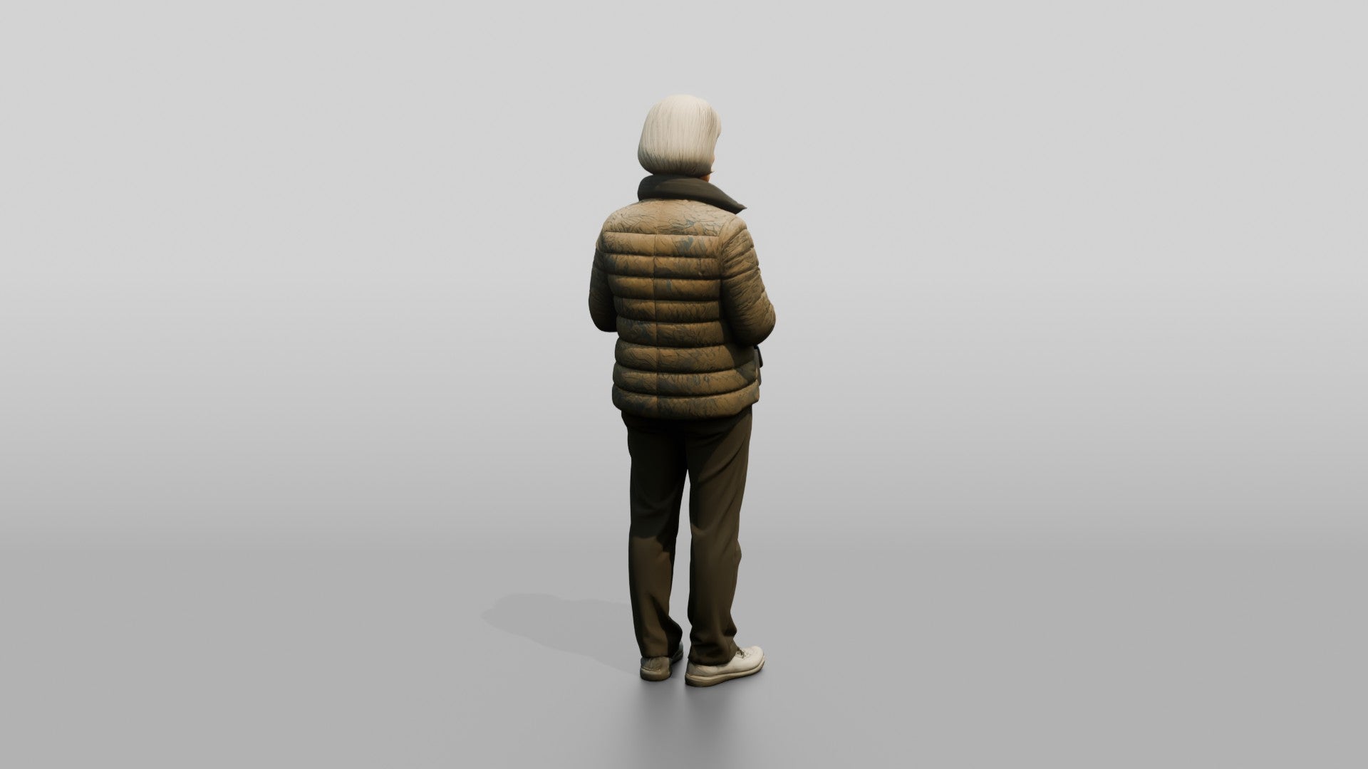 Elderly Chinese Woman in Puffer Jacket