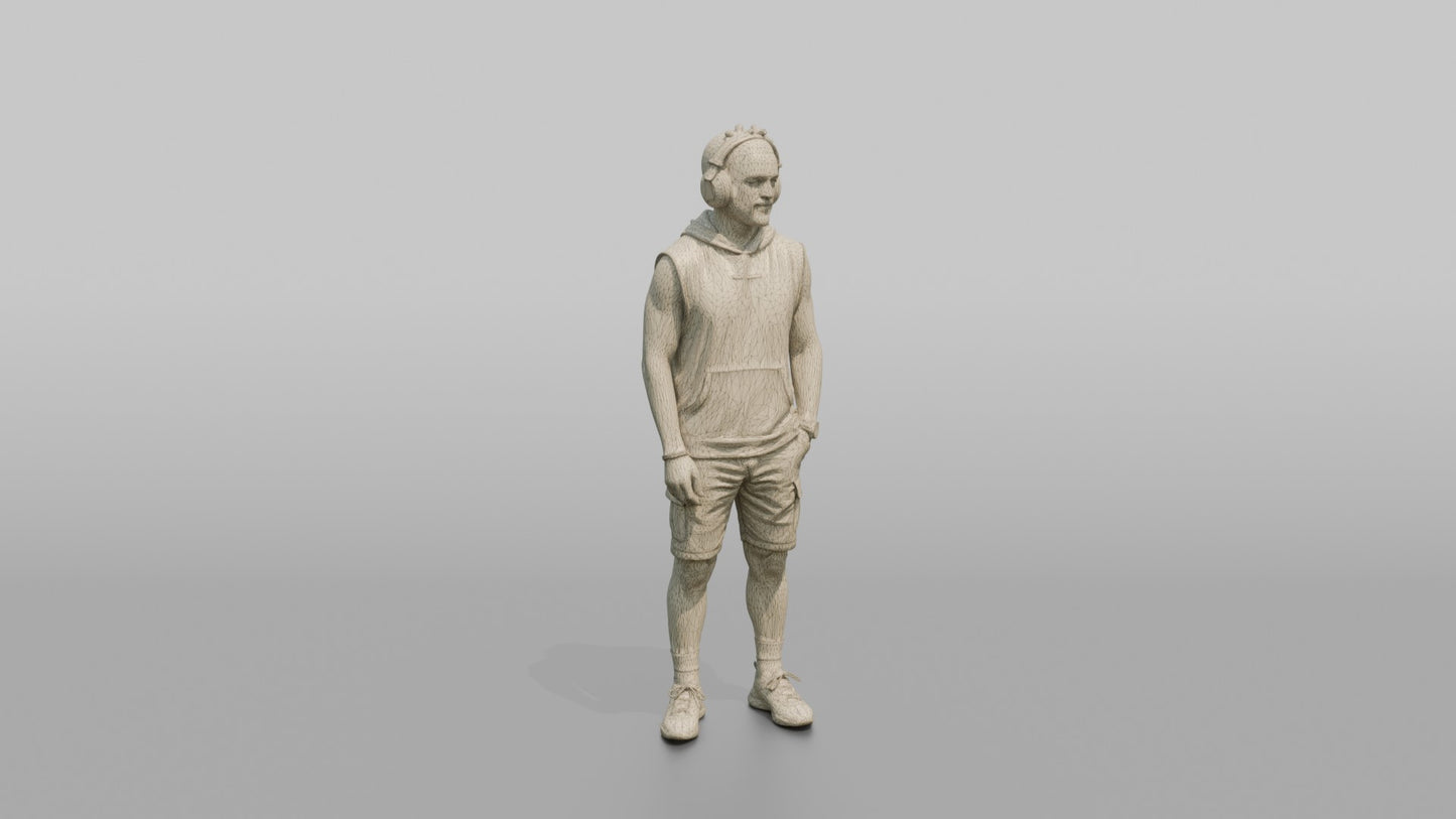 Vacationer Wearing Sleeveless Hoodie And Shorts