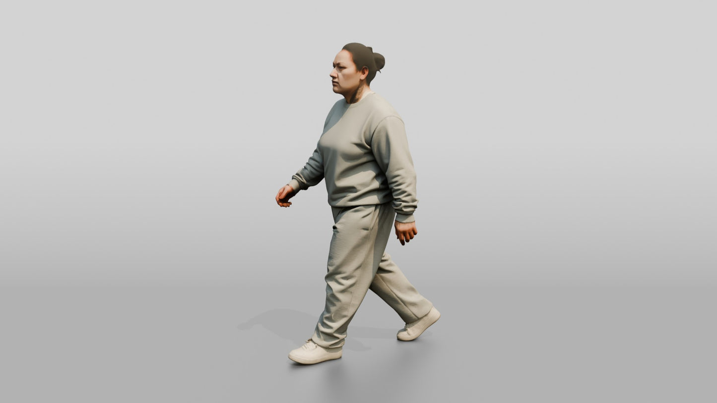 East Asian Female Prisoner in a Grey Crewneck Sweatshirt