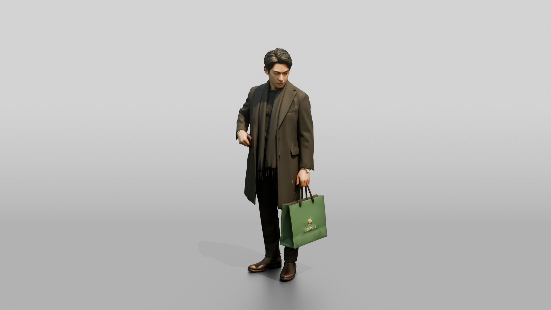 Man Standing in Olive Wool Coat