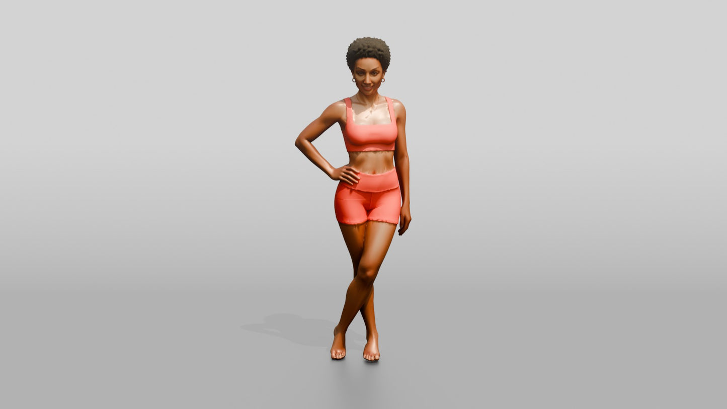 Black Woman in Coral Activewear with Hand on Hip