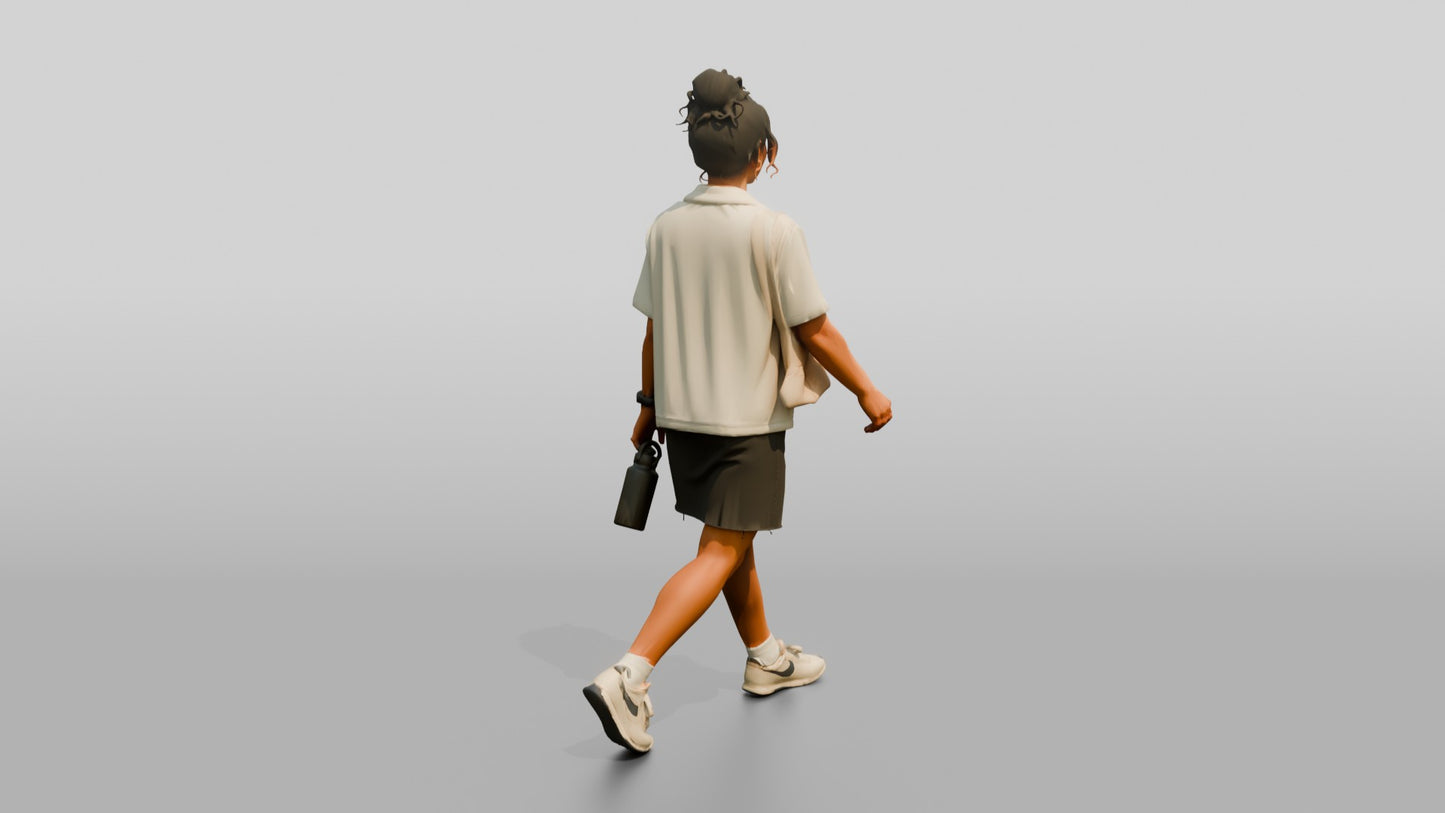 Multiracial Woman Walking the Boardwalk in Terry Cloth Shirt