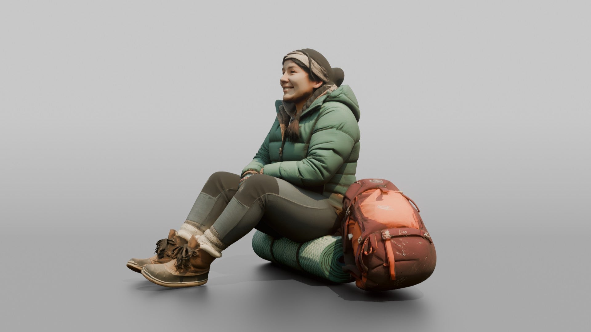 Hiker Sitting on a Rolled Foam Sleep Pad