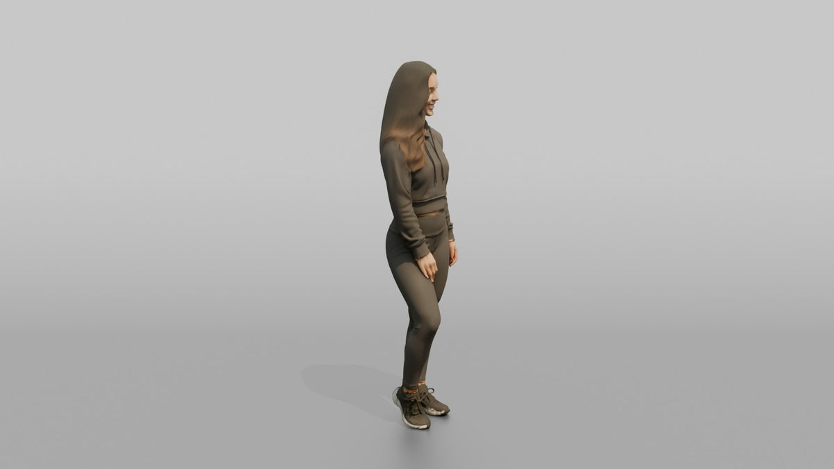 Fitness Influencer Woman Standing With One Leg Slightly Forward - 3D character model, view 2