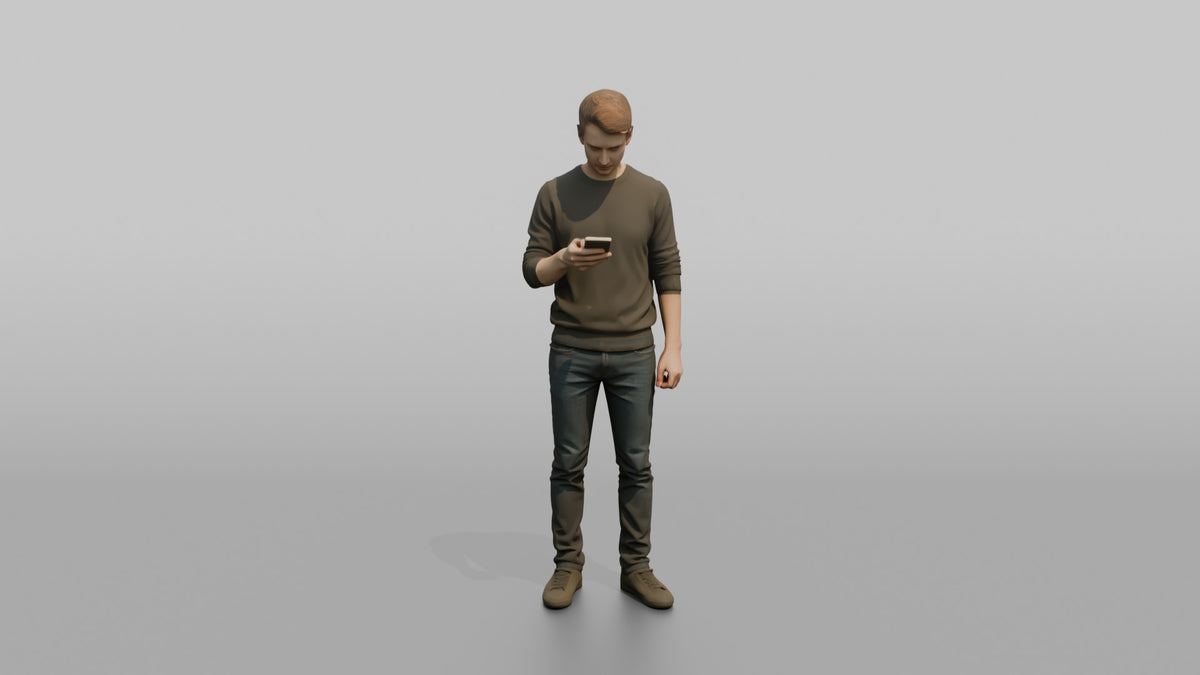 Man Customer Scrolling His Phone - 3D character model, view 5