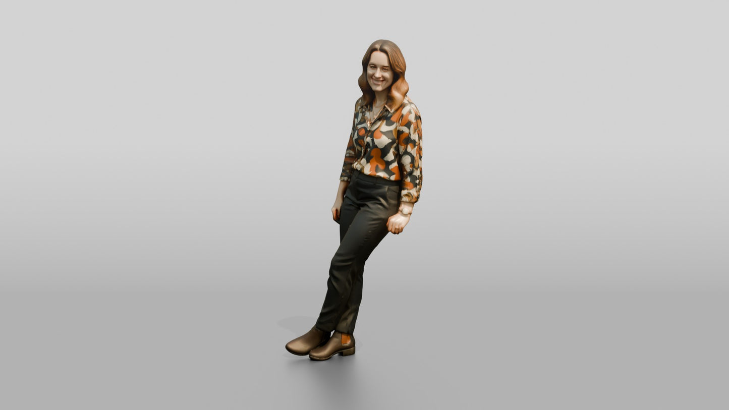 Woman Standing in a Floral Blouse