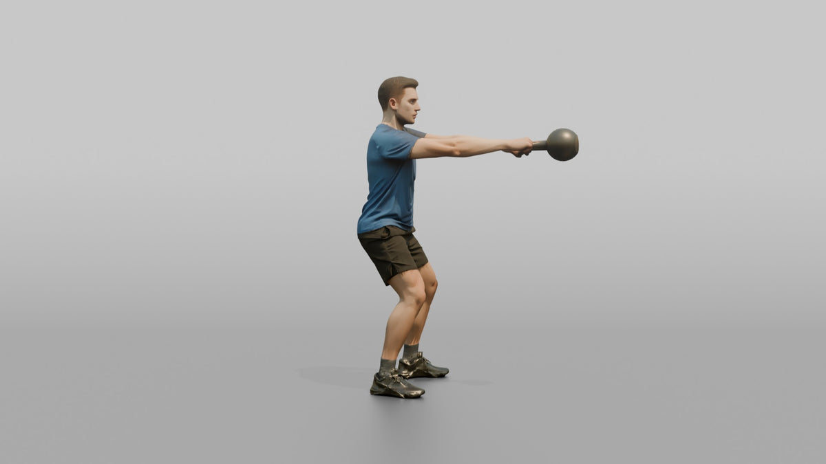 Weightlifter Man Performing A Kettlebell Swing - 3D character model, view 2
