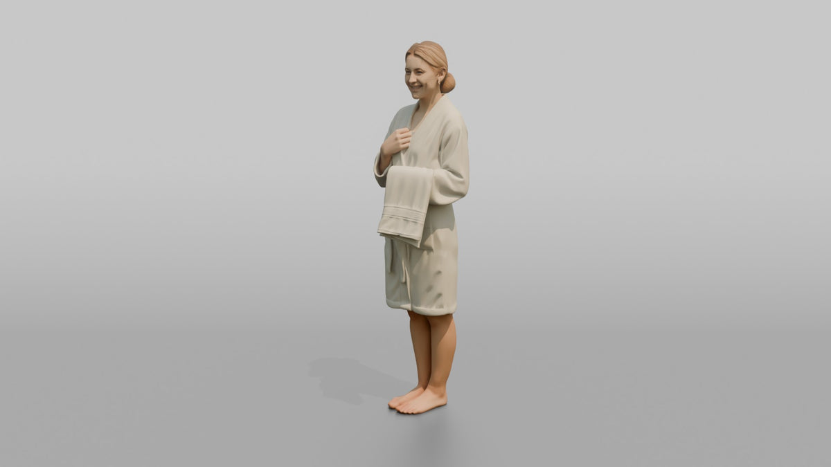 Spa Client Man Standing Holding A Folded Towel Against The Chest - 3D character model, view 4
