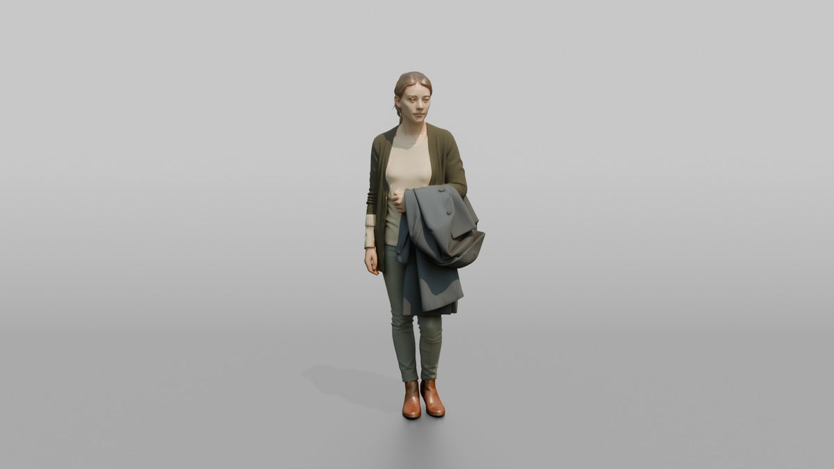 Woman Customer Holding A Coat Over One Arm While Browsing - 3D character model, view 4