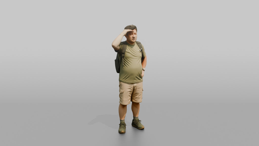 Hiker Shielding His Eyes from the Sun