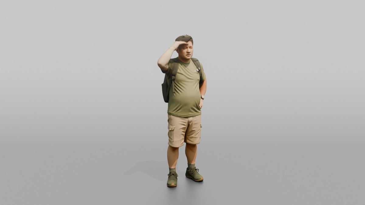 Hiker Shielding His Eyes from the Sun - 3D character model, view 1