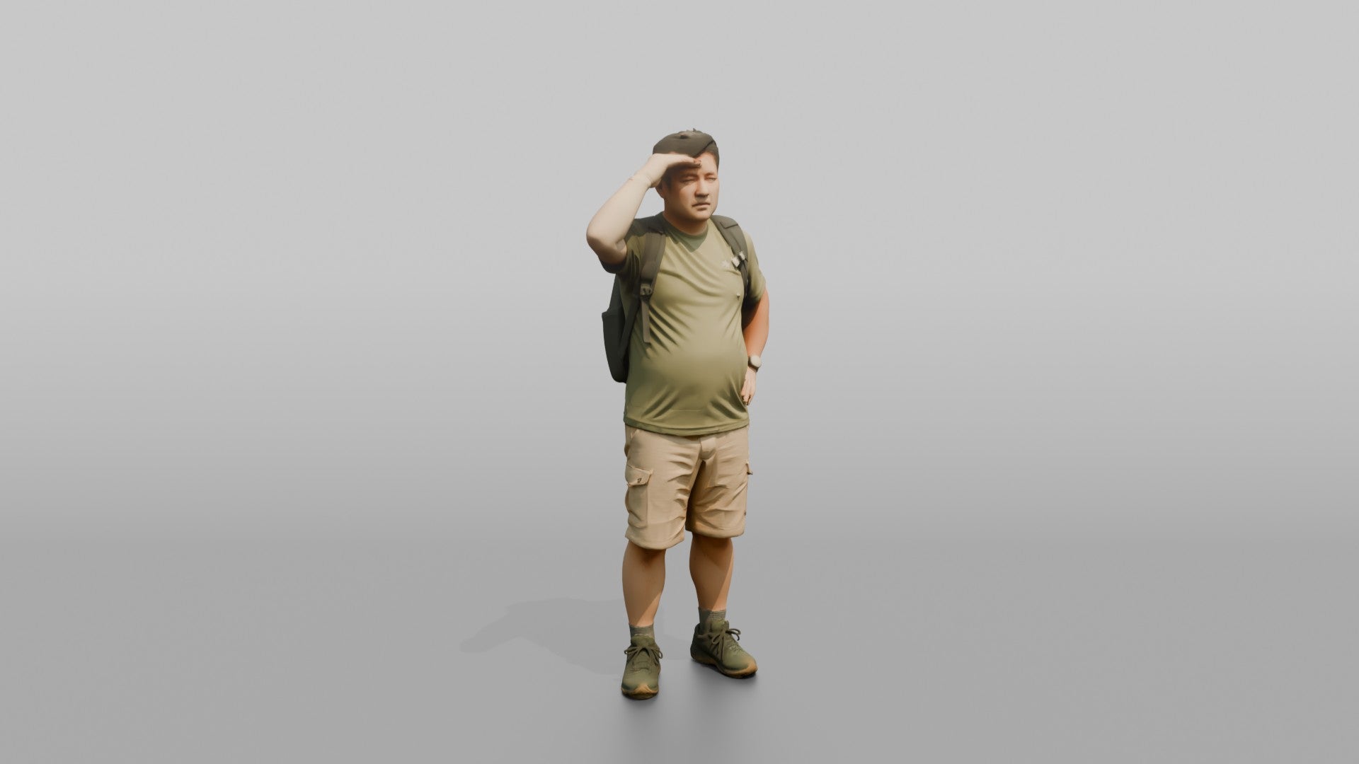 Hiker Shielding His Eyes from the Sun