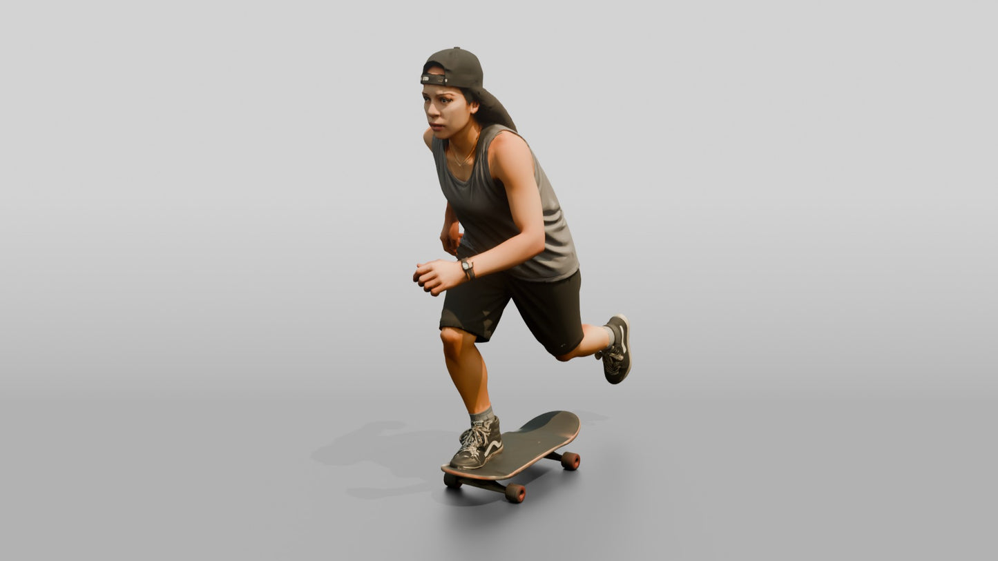 Latina Woman Skating Down the Boardwalk