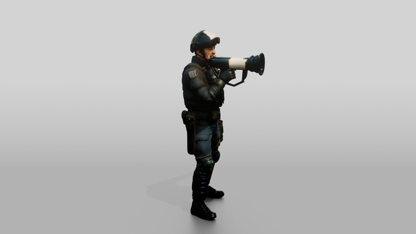 Riot Police Officer Holding Megaphone