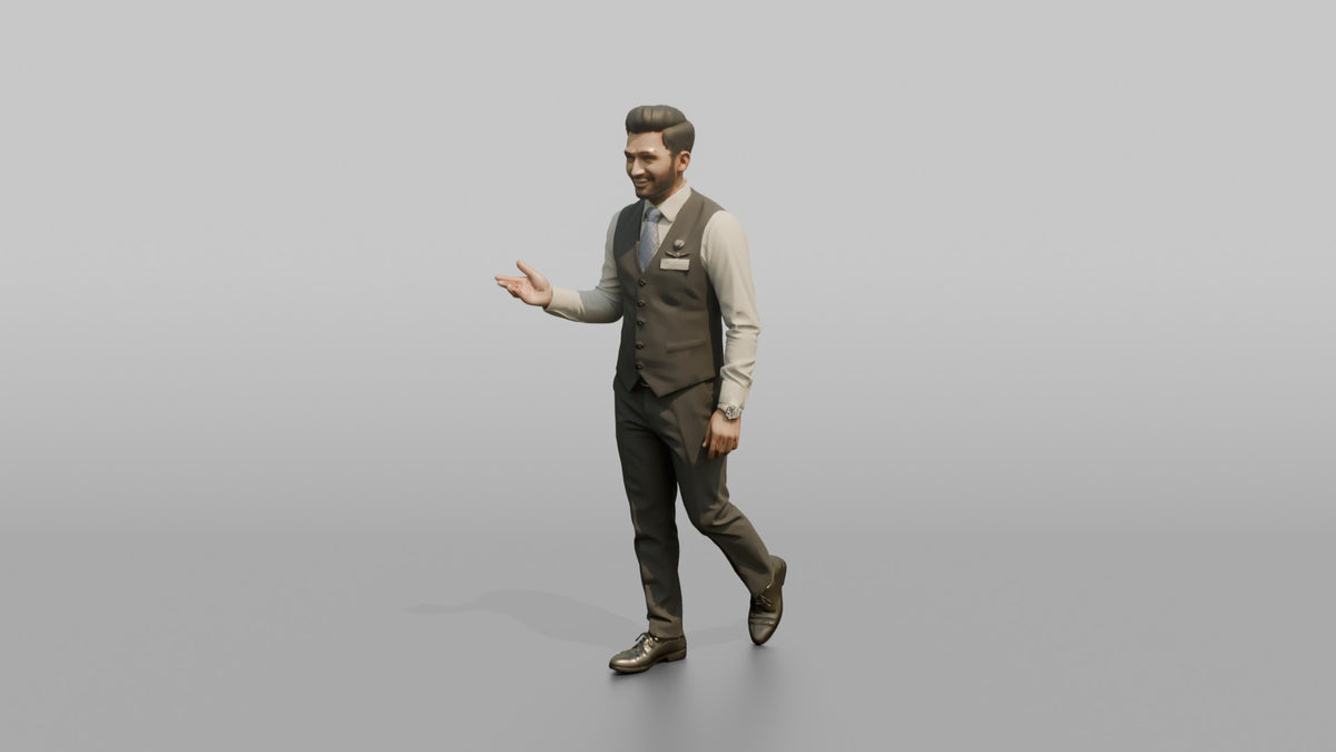 Black Flight Attendant Carrying a Stack of Blankets - 3D character model, view 4