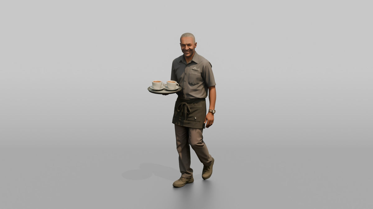 Server Woman Carrying Two Coffee Cups - 3D character model, view 5
