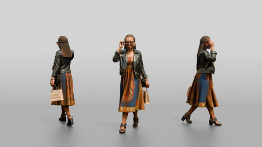 Stylish African Woman in a Leather Jacket and Print Dress
