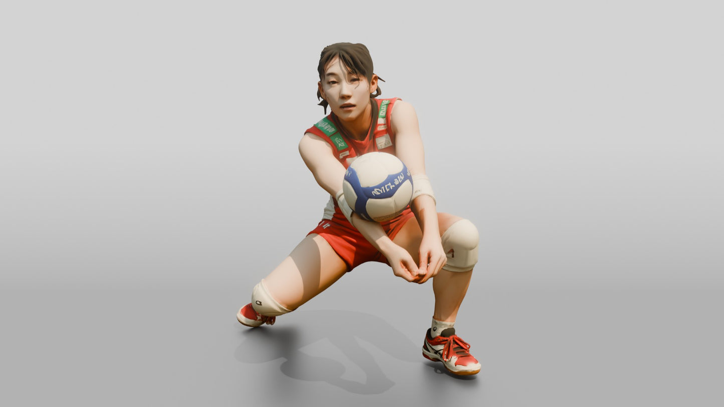 East Asian Female Volleyball Player in Red and White Jersey