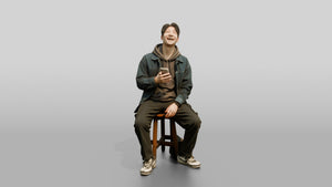 Asian Man Laughing at Phone - 3D character model, view 1
