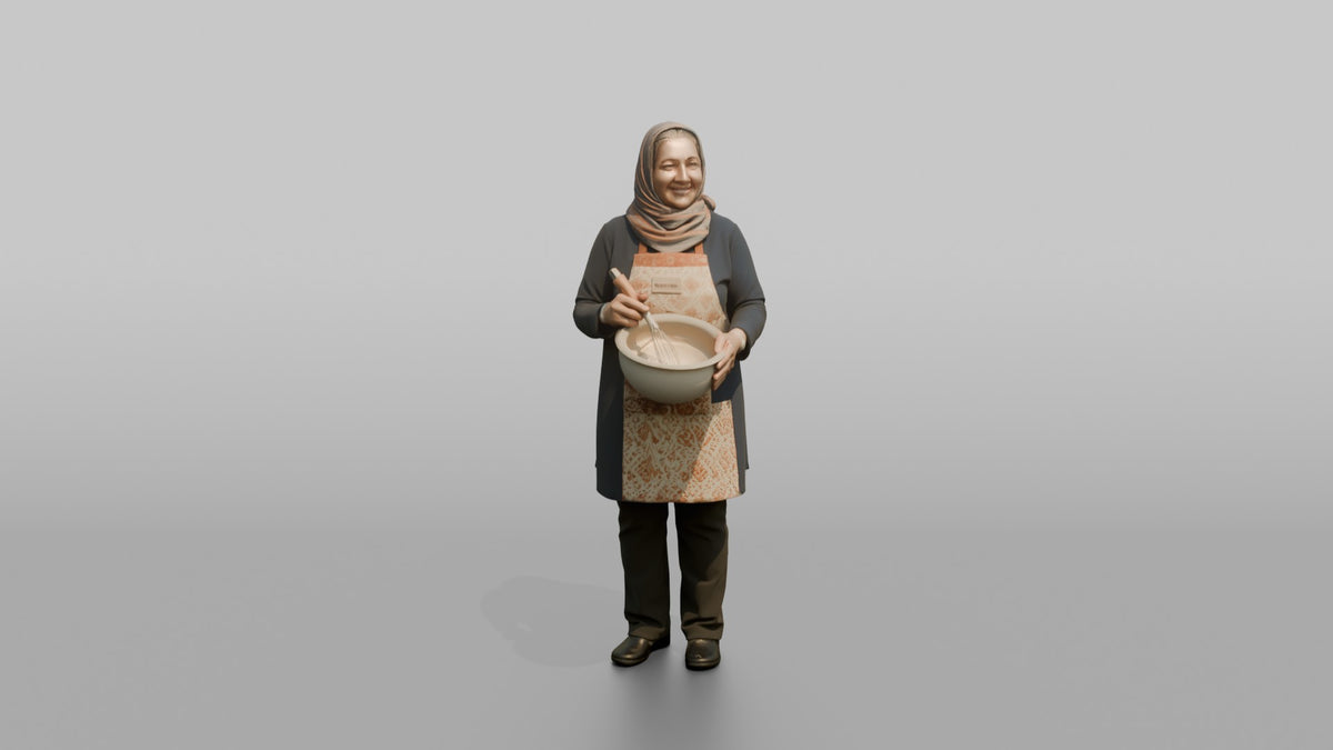 Mother Holding A Whisk Over A Mixing Bowl - 3D character model, view 5