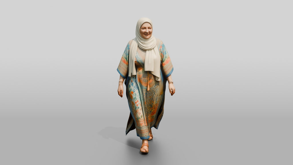 Plus-Size Middle-Aged Jordanian Woman in Hijab and Kaftan