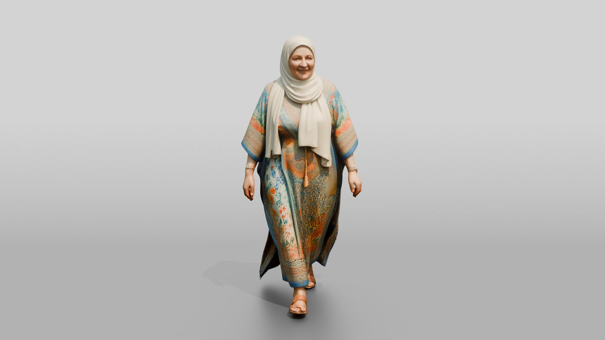 Plus-Size Middle-Aged Jordanian Woman in Hijab and Kaftan - 3D character model, view 5