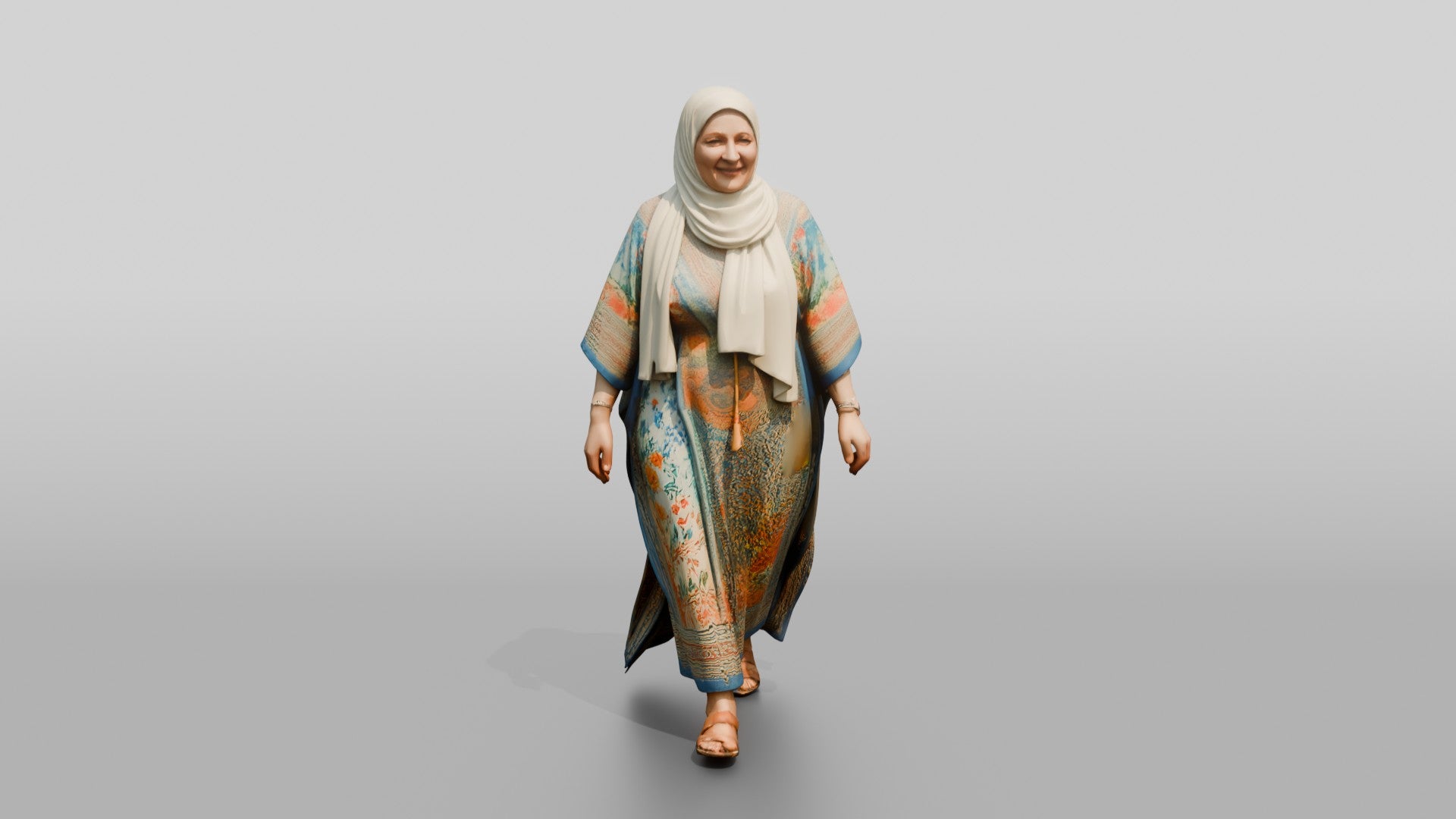 Plus-Size Middle-Aged Jordanian Woman in Hijab and Kaftan