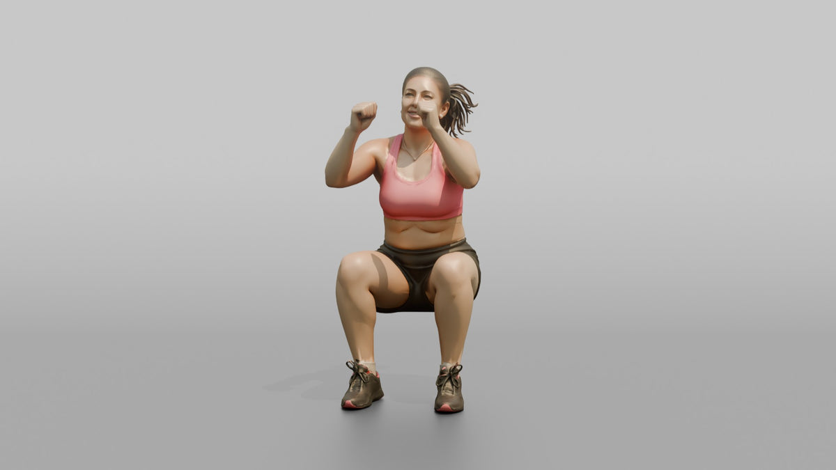 Bodyweight Athlete Woman Mid-air During A Jump Squat - 3D character model, view 5